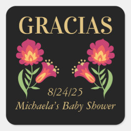 Cuadrada Pegatina mexicano de Fiesta Baby Shower, floral ro