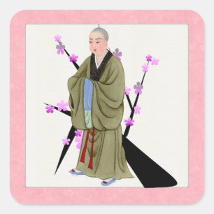 Cuadrada Pegatina monje budista