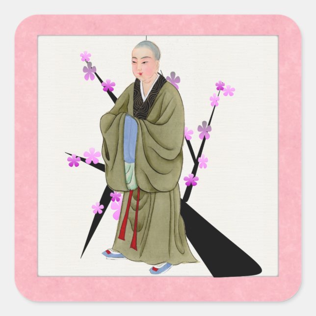 Cuadrada Pegatina monje budista (Anverso)