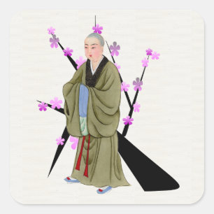 Cuadrada Pegatina monje budista
