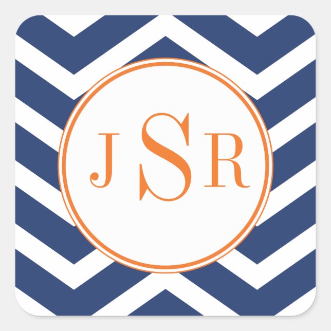 Cuadrada Pegatina Monograma Chevron (Anverso)