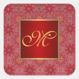 Cuadrada Pegatina Monograma de Círculos de filigrí Rojo y O