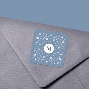 Cuadrada Pegatina monograma de energía de flor azul turbio