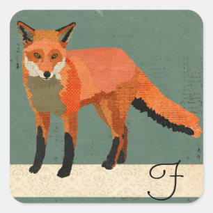 Cuadrada Pegatina Monograma de Fox Retro