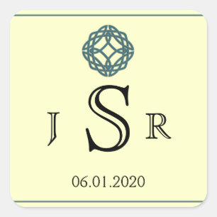 Cuadrada Pegatina Monograma de Knot Eternity verde azulado