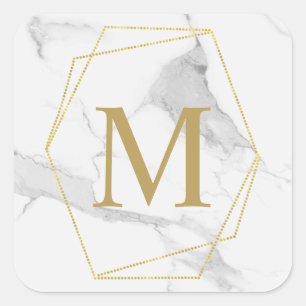 Cuadrada Pegatina Monograma de Mármol de Oro