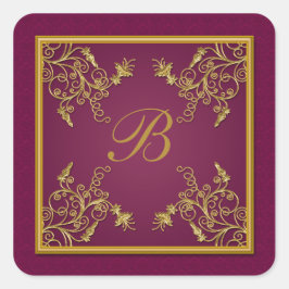 Cuadrada Pegatina Monograma de vino de ciruela y Damasco fl