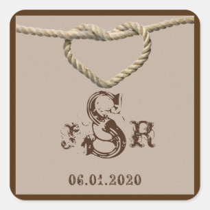 Cuadrada Pegatina Monograma Occidental de Heart Love Knot