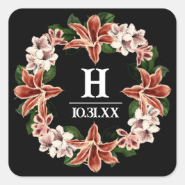 Cuadrada Pegatina monograma oscuro y moro negro botánico