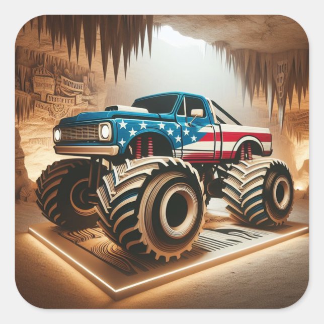 CUADRADA PEGATINA MONSTER TRUCK (Anverso)