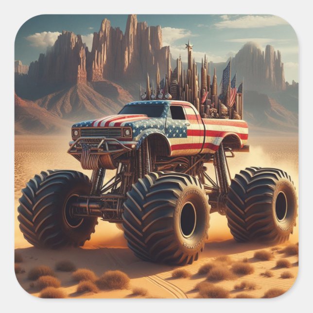 CUADRADA PEGATINA MONSTER TRUCK (Anverso)