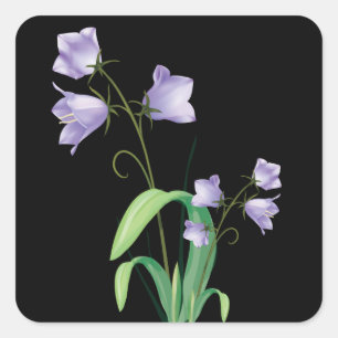 Cuadrada Pegatina morado de flores negras/sello