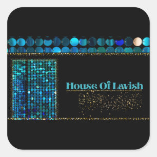 Cuadrada Pegatina Mosaico Teal Luxe y Pegatina de Logo Negr