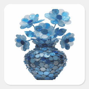 Cuadrada Pegatina Motivo Florero Azul Plateado Crisp