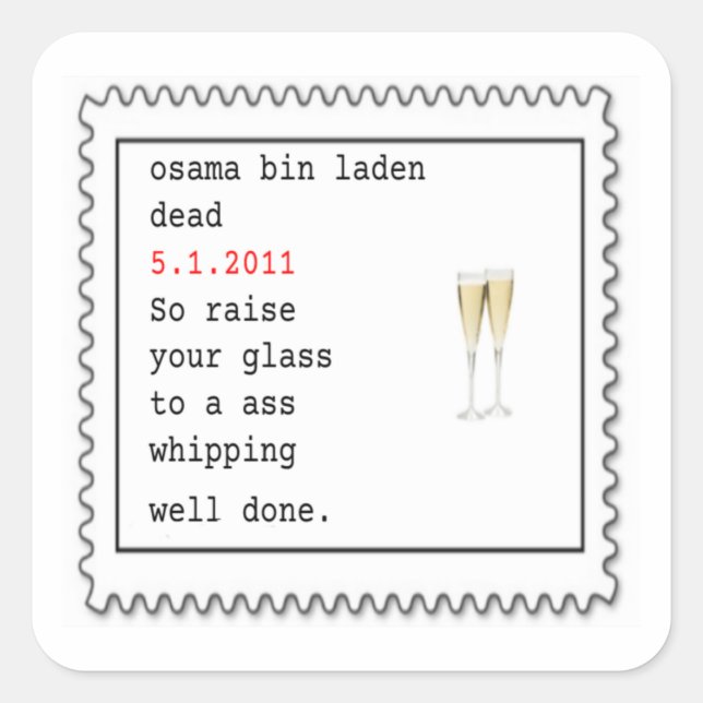 Cuadrada pegatina muerto de osama bin laden (Anverso)