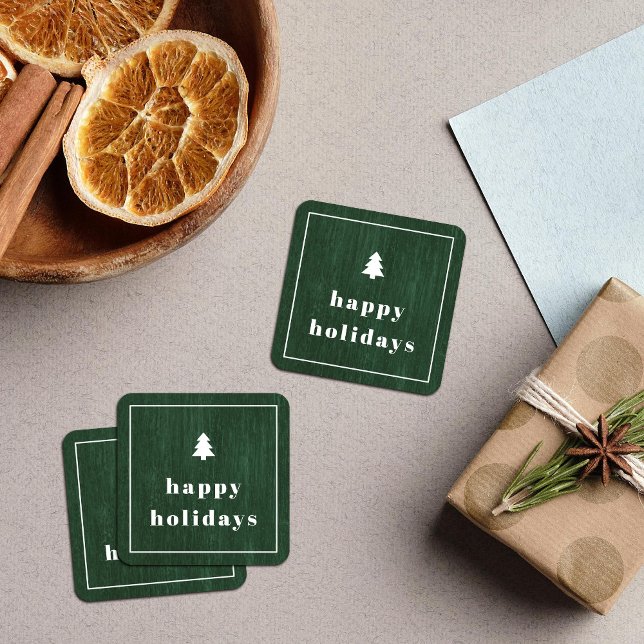 Cuadrada Pegatina navideña con estampado de madera de árbol (Subido por el creador)