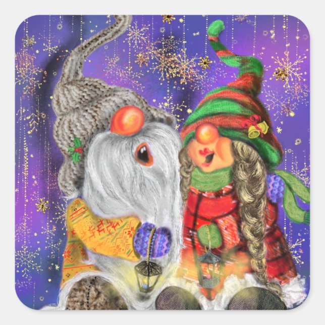 Cuadrada Pegatina navideña con parejas felices (Anverso)