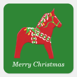 Cuadrada Pegatina navideña Dala Horse