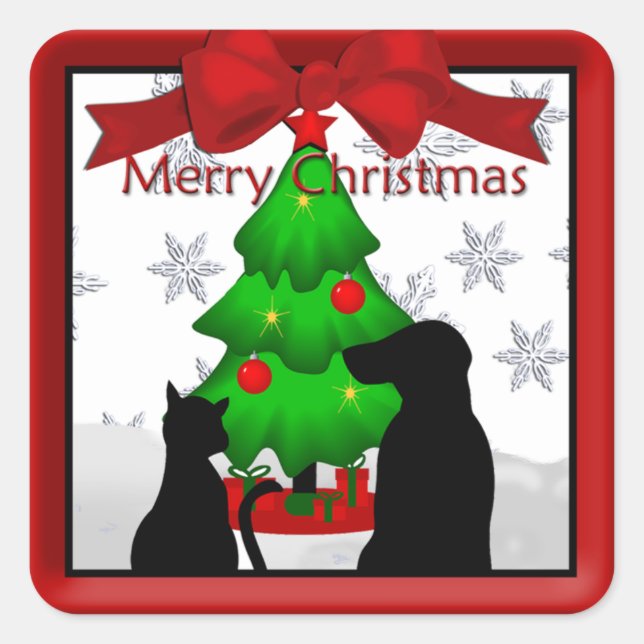 Cuadrada Pegatina navideña de amigos mascotas (Anverso)