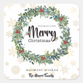 Cuadrada Pegatina navideña de copos de nieve dorados