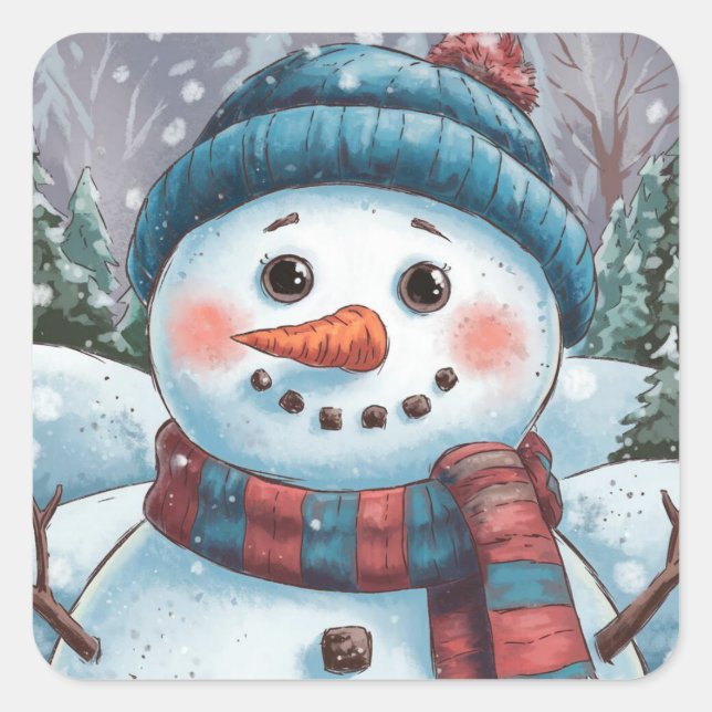 Cuadrada Pegatina navideña de Frosty el muñeco de nieve (Anverso)