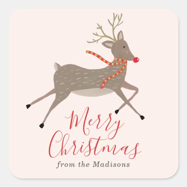 Cuadrada Pegatina navideña de juegos de renos (Anverso)