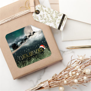 Cuadrada Pegatina navideña de los renos de Santa Sleigh