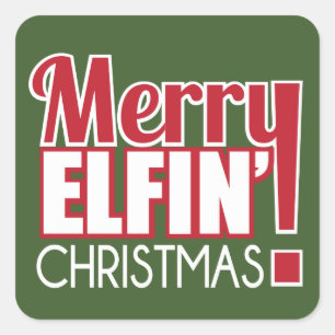Cuadrada Pegatina navideña de Merry Elfin