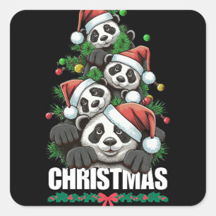 Cuadrada Pegatina navideña de Panda juguetona