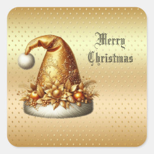 Cuadrada Pegatina navideña Gold Santa Hat