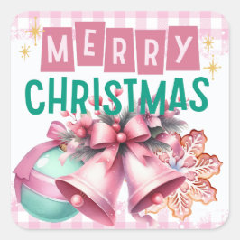 Cuadrada Pegatina navideño Rosa Merry
