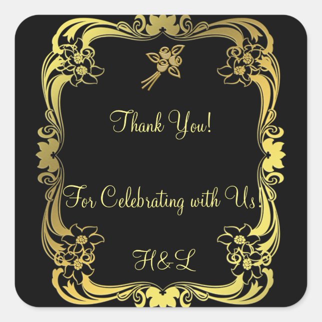 Cuadrada Pegatina negro y oro (Anverso)