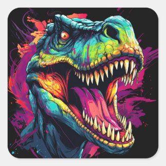 Cuadrada PEGATINA NEON DINOSAUR en colores brillantes y vib