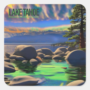 Cuadrada Pegatina Neon Lake Tahoe