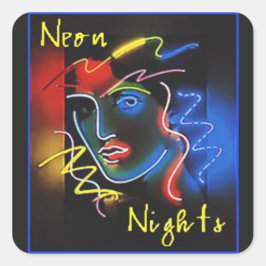 Cuadrada Pegatina Neon Nights