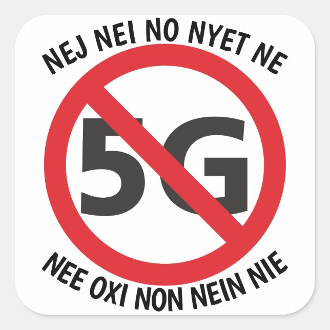 Cuadrada Pegatina No a 5G multilingüe (Anverso)