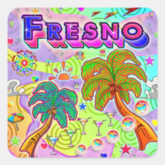 Cuadrada Pegatina objetivo de vacaciones de Fresno (Anverso)