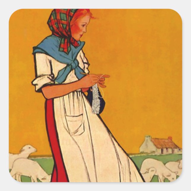 Cuadrada Pegatina Ocupado Lady Needlework Crocheting de pun (Anverso)