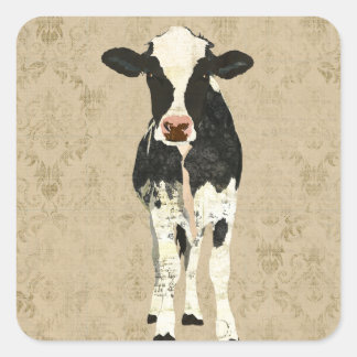 Cuadrada Pegatina Onyx & Pearl Cow