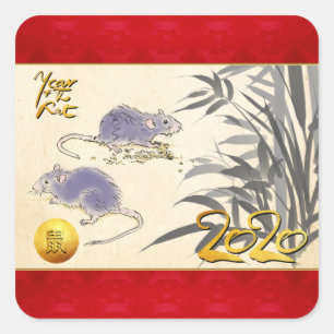 Cuadrada Pegatina original de Rats Bamboo 2020 Sq