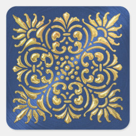 Cuadrada Pegatina Ornate Blue and Gold Grabado en relieve L