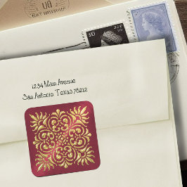 Cuadrada Pegatina Ornate Red and Gold Grabado en relieve Lo