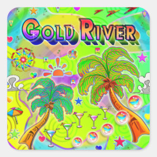 Cuadrada Pegatina Oro River Mind Focus