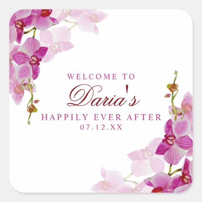 Cuadrada Pegatina Orquídea Tropical (Anverso)