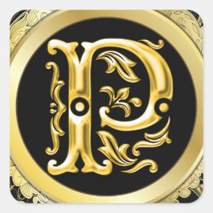 Cuadrada Pegatina P Square inicial en oro