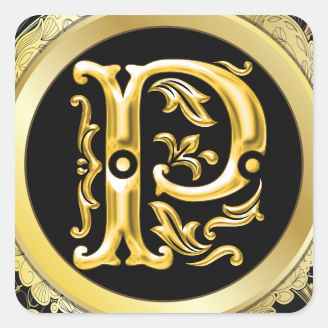 Cuadrada Pegatina P Square inicial en oro (Anverso)
