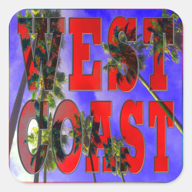 Cuadrada pegatina "Palm Sky: Costa Oeste" (Anverso)