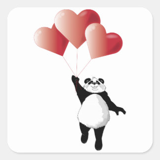 Cuadrada Pegatina Panda and Balloons