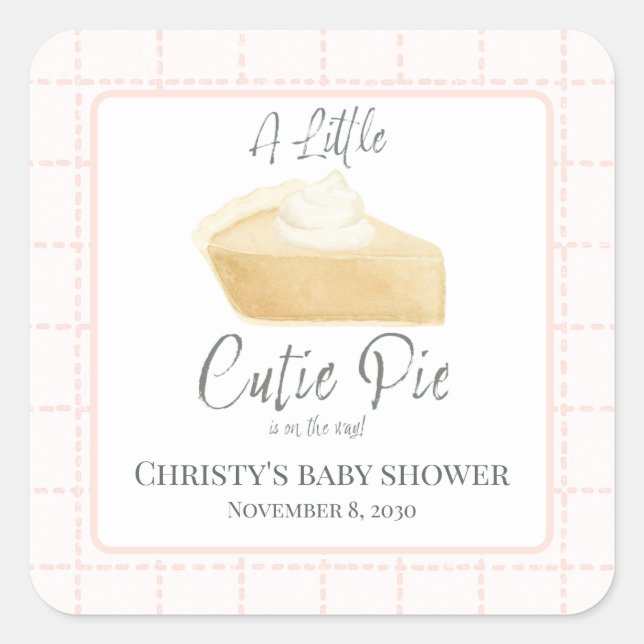 Cuadrada Pegatina para Baby Shower de Cutie Pie (Anverso)