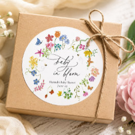 Cuadrada Pegatina para baby shower Flor Silvestre para Bebé